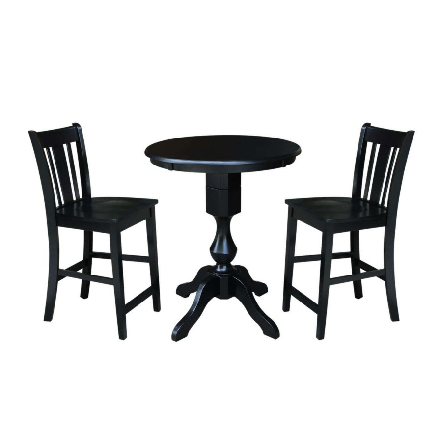 Dining Table Sets * | Best Deal Round International Concepts 3 Piece 30 In. Curved Base Counter Height Dining Table Set With San Remo Stools