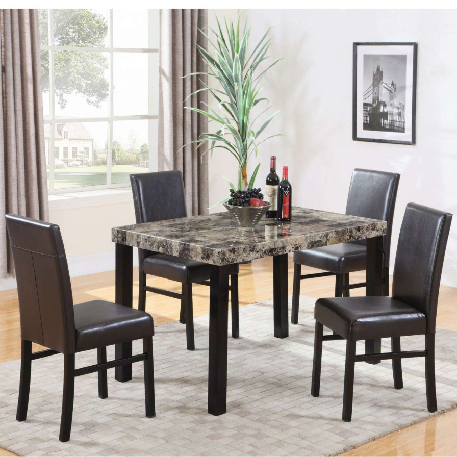 Dining Table Sets * | Budget Rectangle Best Master Furniture Britney Marble Look 5 Piece Dining Table Set