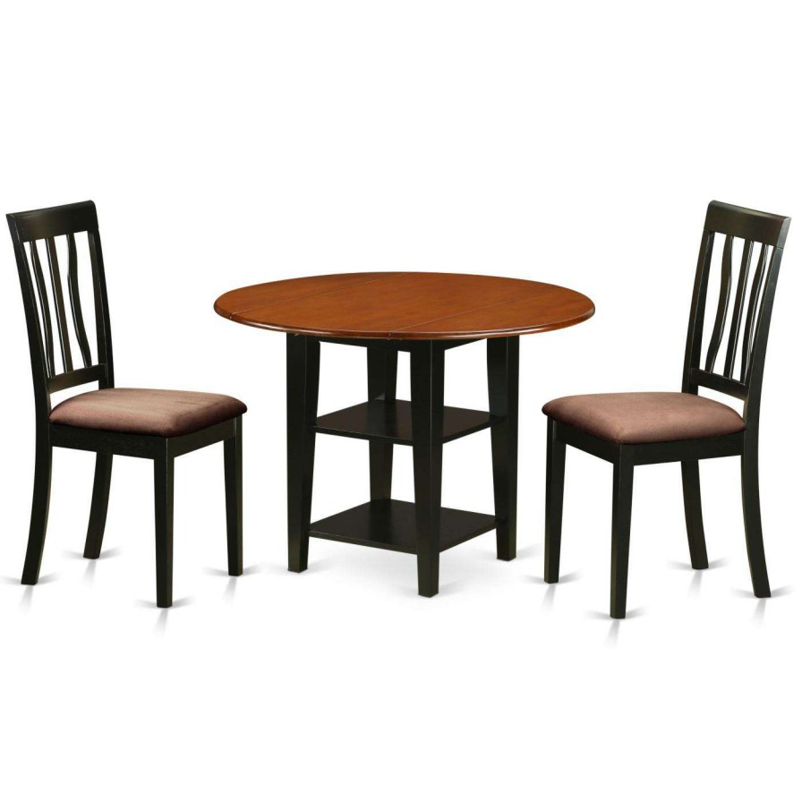 Dining Table Sets * | Hot Sale Round East West Furniture Sudbury 3 Piece Drop Leaves Dining Table Set