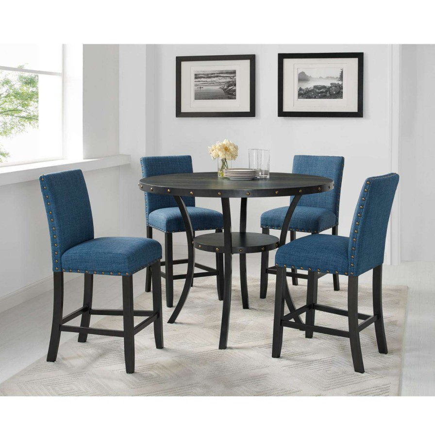 Dining Table Sets * | Flash Sale Roundhill Furniture Biony 5 Piece Wood Counter Height Dining Table Set