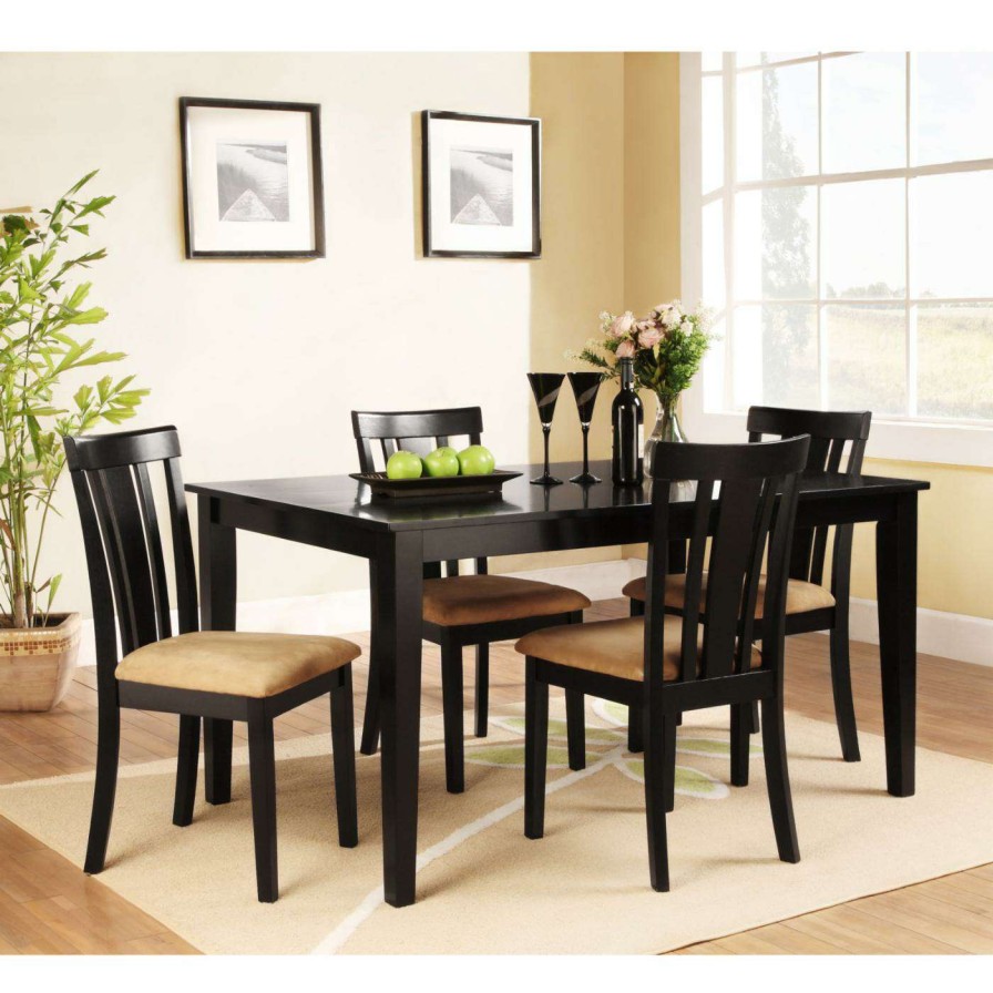 Dining Table Sets * | Hot Sale Homelegance Tibalt 5 Piece Rectangle Black Dining Table Set 60 In. With Slat Back Chairs