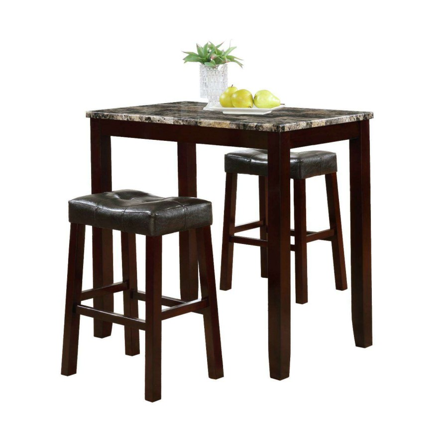 Dining Table Sets * | Best Sale Rectangle Roundhill Furniture 3 Piece Counter Height Breakfast Table Set