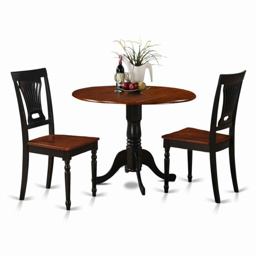 Dining Table Sets * | Best Sale Round East West Furniture Dublin 3 Piece Drop Leaf Dining Table Set With Plainview Wooden Seat Chairs