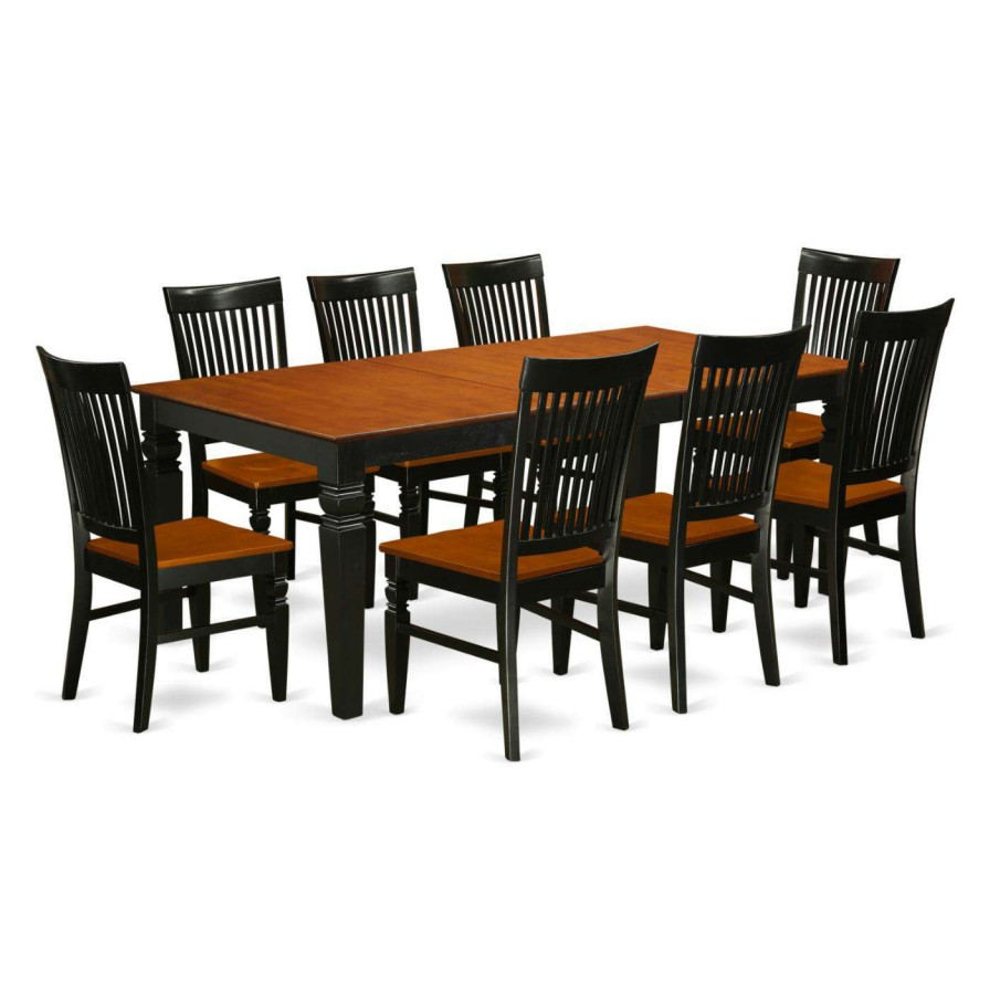 Dining Table Sets * | Outlet Rectangle East West Furniture Logan 9 Piece Rectangular Dining Table Set With Wood Chairs Black / Cherry