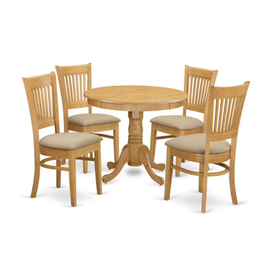 Dining Table Sets * | Cheap Round East West Furniture 5 Piece Hepplewhite Modern Kitchen Dinette Dining Table Set