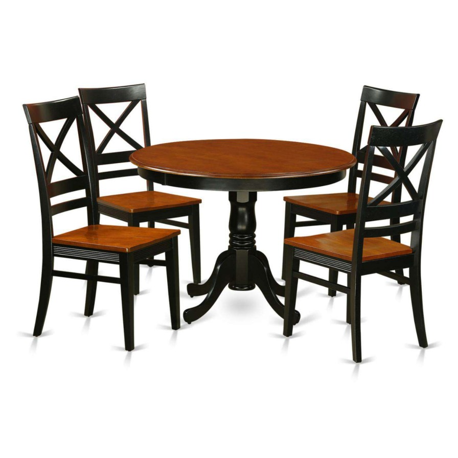 Dining Table Sets * | Best Reviews Of Round East West Furniture Hartland 5 Piece Cross-And-Ladder Dining Table Set