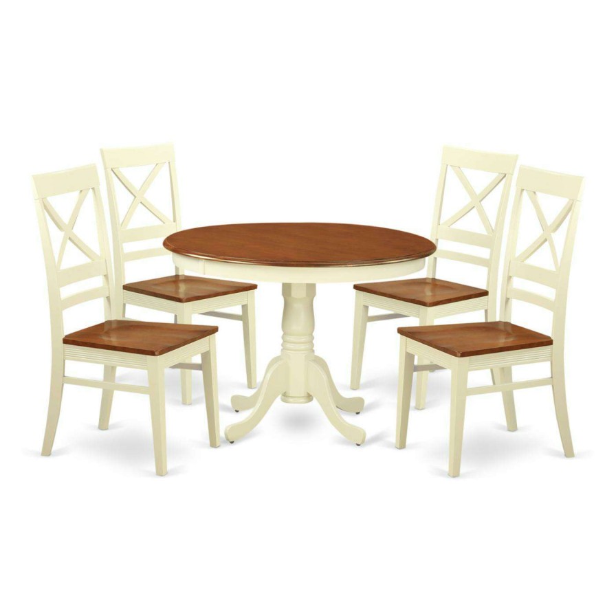 Dining Table Sets * | Best Reviews Of Round East West Furniture Hartland 5 Piece Cross-And-Ladder Dining Table Set