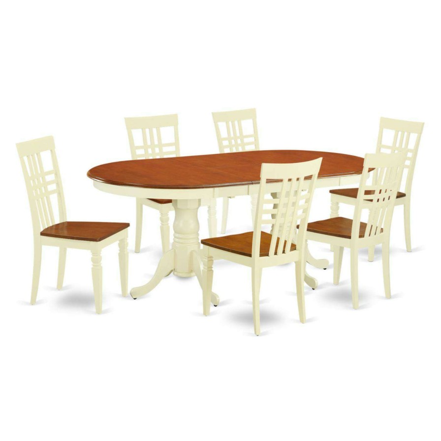 Dining Table Sets * | Flash Sale Oval East West Furniture Plainville 7-Piece Lattice-Back Dining Table Set Black & Cherry