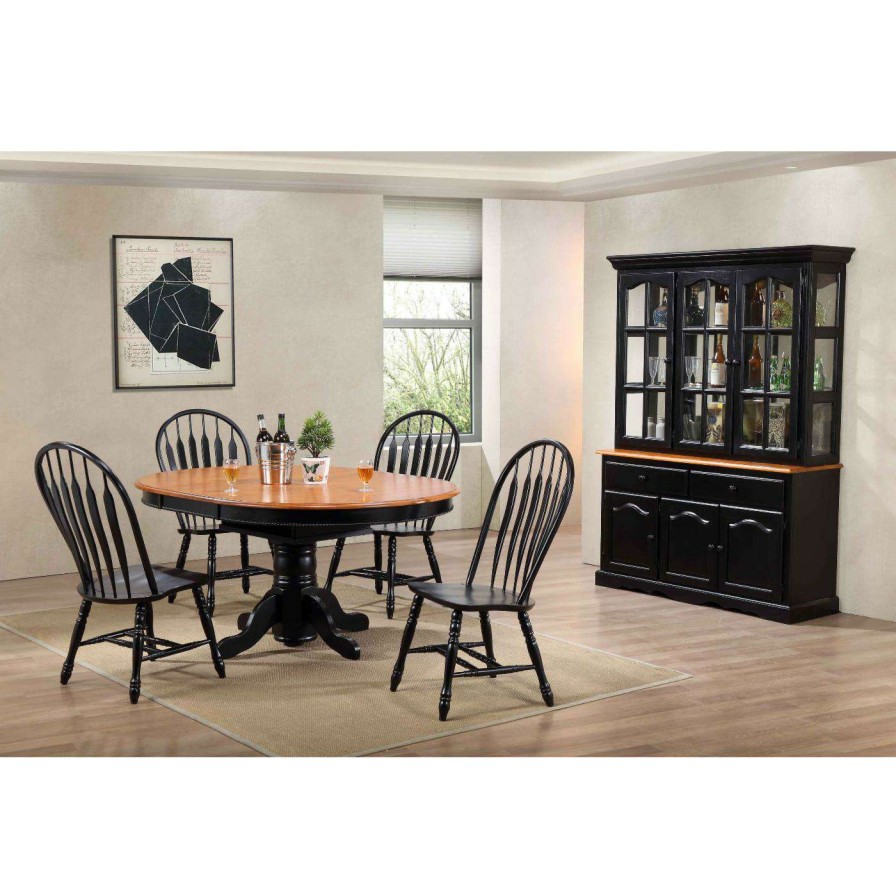 Dining Table Sets * | Wholesale Round Sunset Trading 7 Piece Dining Table Set With China Cabinet Light Oak