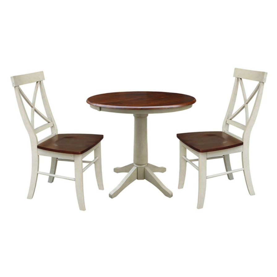 Dining Table Sets * | Cheap Round International Concepts 36 In. 3 Piece Straight Base Dining Table Set With 2 X-Back Chairs And 12 In. Extension Leaf