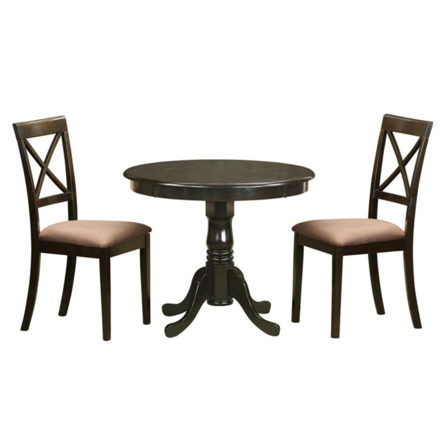 Dining Table Sets * | Best Pirce East West Furniture Antique 3 Piece Pedestal Round Dining Table Set With Boston Microfiber Seat Chairs Cappuccino / Black