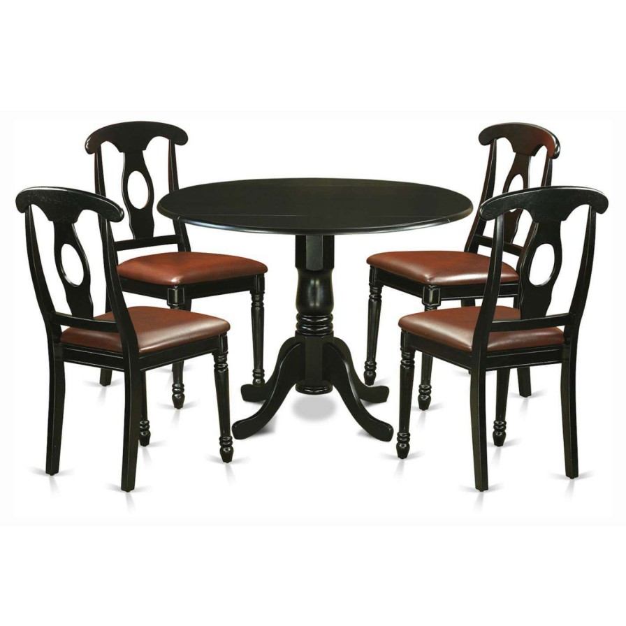 Dining Table Sets * | Best Pirce Kitchen & Dinette Sets East West Furniture Dublin 5 Piece Drop Leaf Dining Table Set With Kenley Faux Leather Seat Chairs