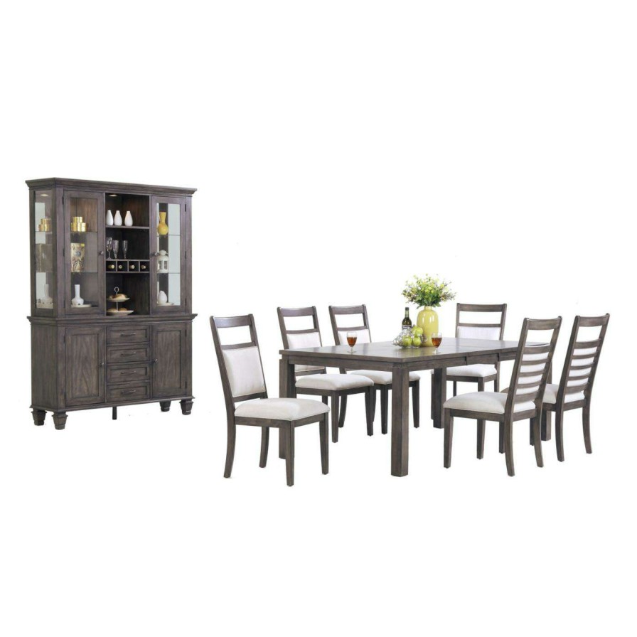 Dining Table Sets * | Best Pirce Rectangle Sunset Trading Shades Of Gray 9 Piece Dining Table Set With China Cabinet