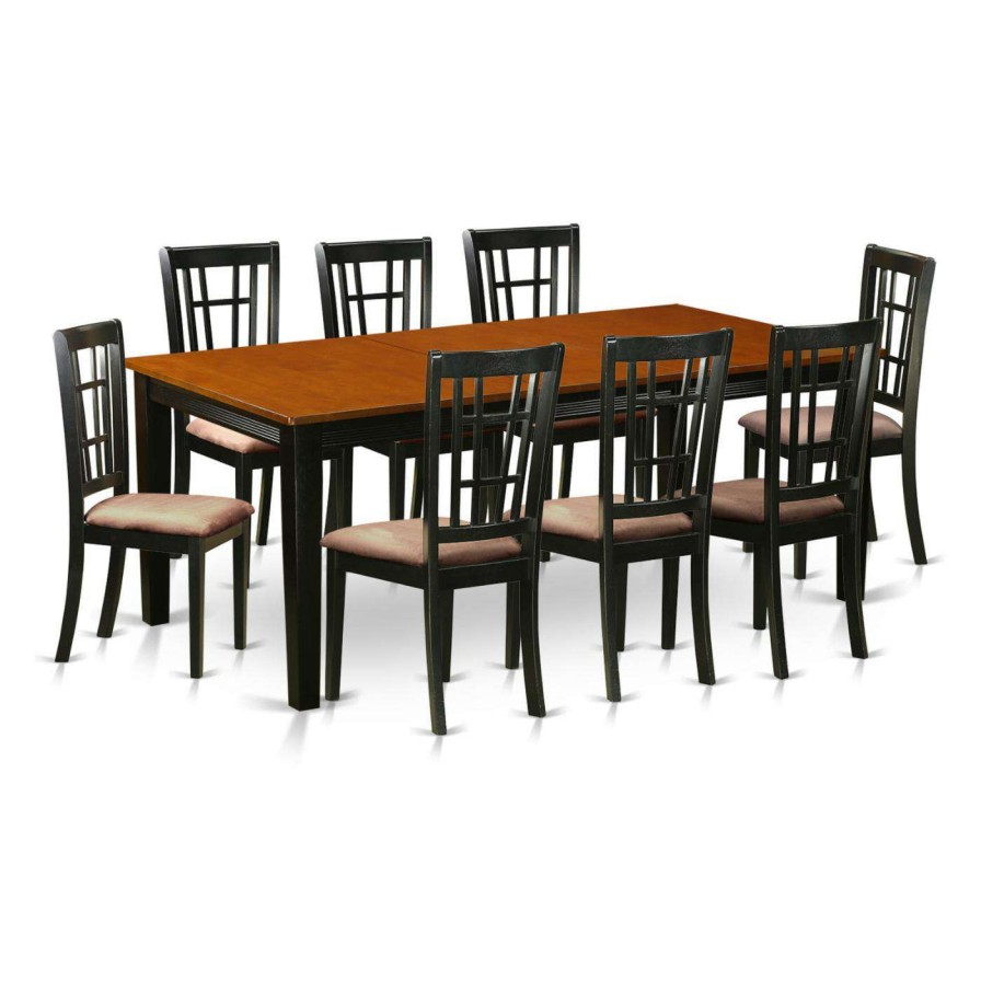 Dining Table Sets * | Best Deal Rectangle East West Furniture Quincy 9-Piece Windowpane Dining Table Set