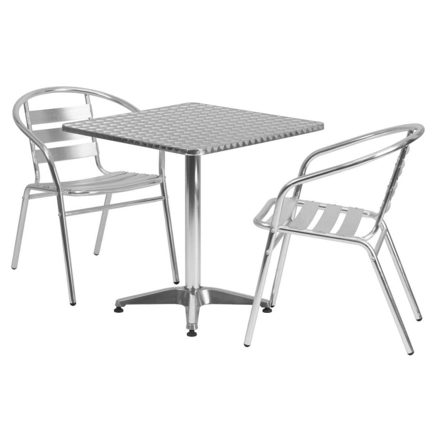 Dining Table Sets * | Budget Flash Furniture 27.5 In. Square Aluminum Indoor-Outdoor Table With 2 Slat Back Arm Chairs