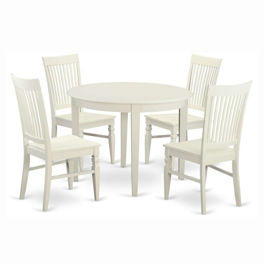 Dining Table Sets * | Flash Sale East West Furniture Boston 5 Piece Round Dining Table Set With Weston Wooden Seat Chairs