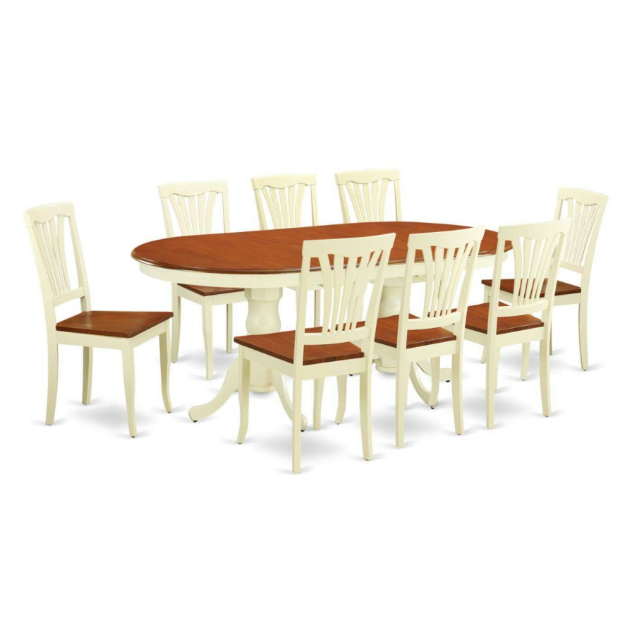 Dining Table Sets * | Brand New Oval East West Furniture Plainville 9 Piece Lath Back Dining Table Set