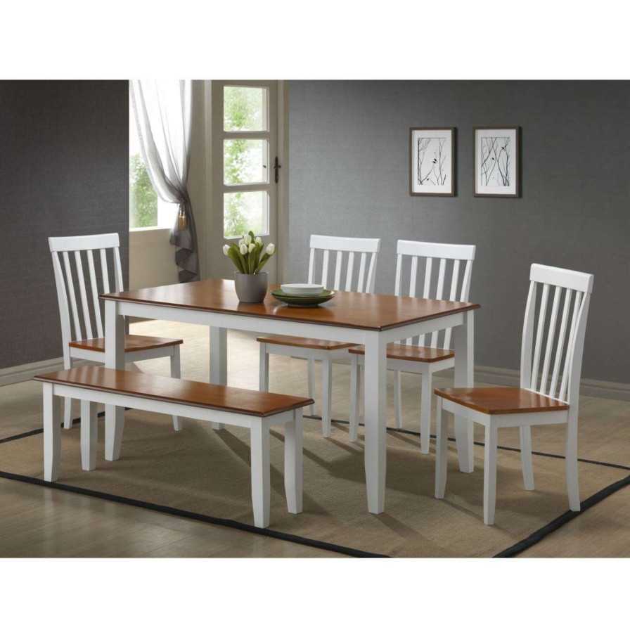 Dining Table Sets * | Cheap Rectangle Boraam Bloomington 6 Piece Dining Set With Bench White & Honey Oak