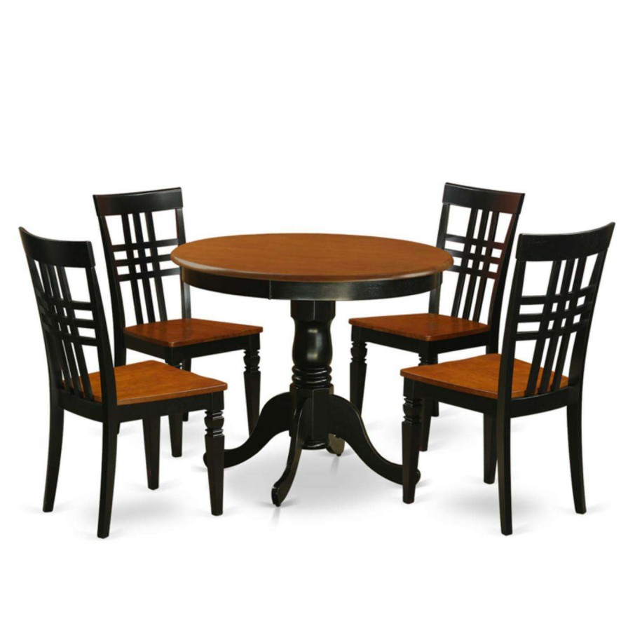 Dining Table Sets * | Best Pirce Round East West Furniture 5 Piece Triple Crossback Kitchen Dinette Dining Table Set