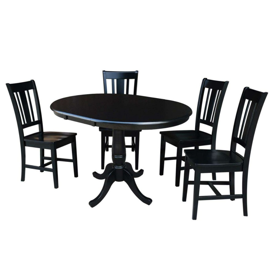 Dining Table Sets * | Best Sale Oval International Concepts 5 Piece Curved Pedestal Dining Table Set With Extension Leaf And San Remo Chairs