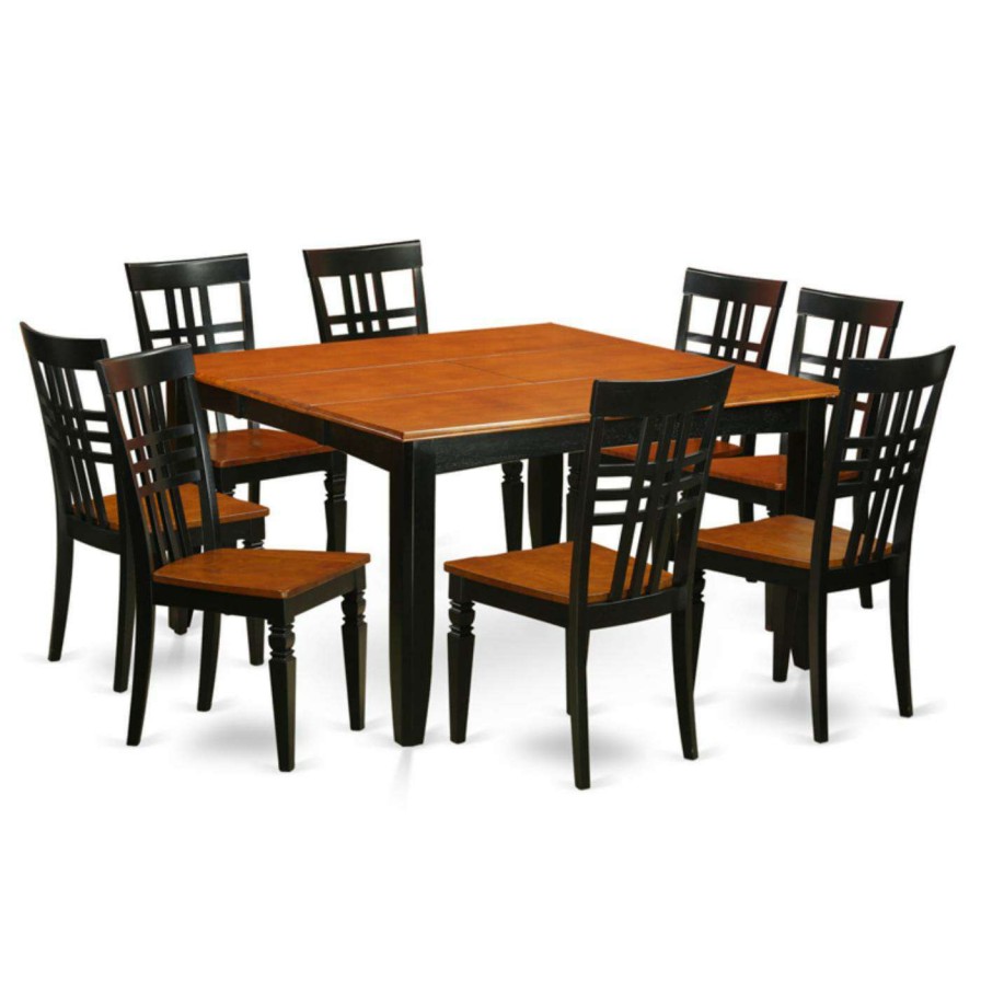 Dining Table Sets * | Cheap Square East West Furniture Parfait 9 Piece Lattice Back Dining Table Set