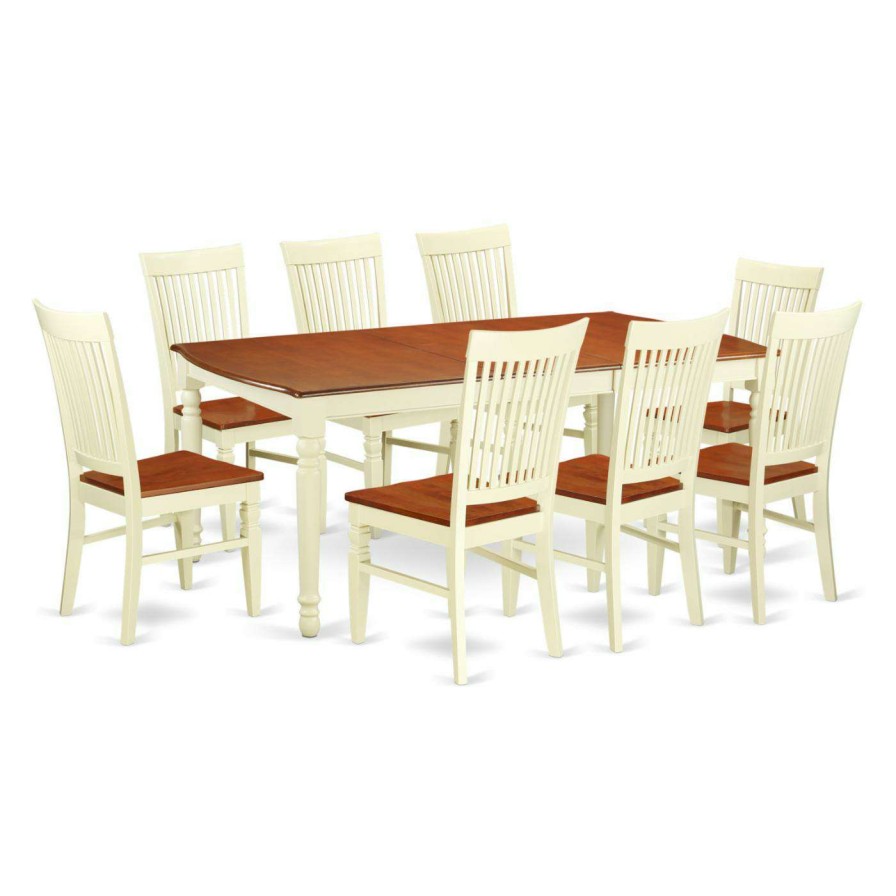 Dining Table Sets * | Wholesale Rectangle East West Furniture Dover 9 Piece Rectangular Dining Table Set With Wood Chairs