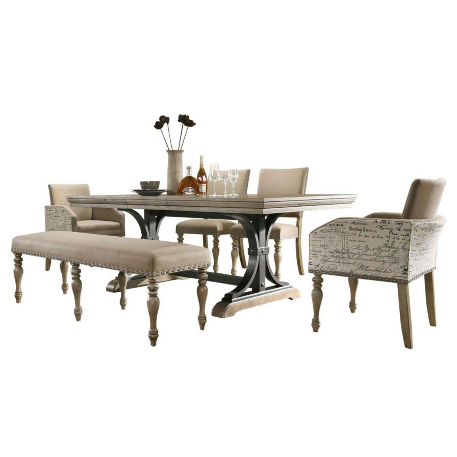 Dining Table Sets * | Cheap Casual Dining Sets Roundhill Furniture Birmingham 8 Piece Dining Set With Arm Chairs