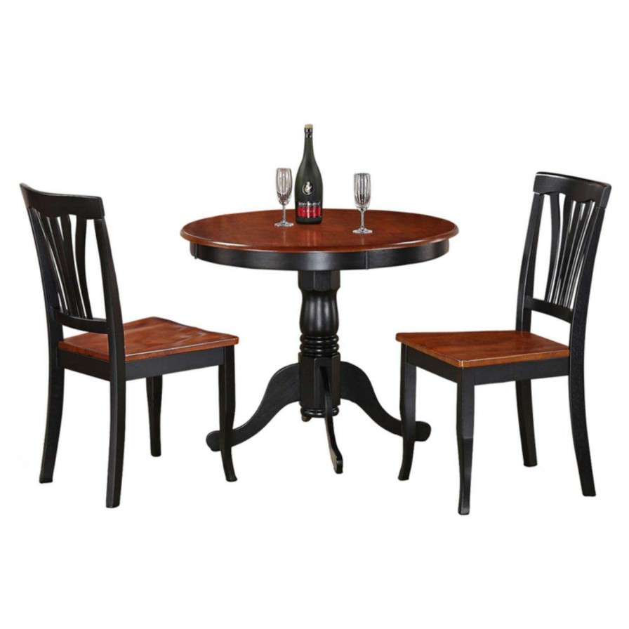 Dining Table Sets * | Hot Sale East West Furniture Antique 3 Piece Pedestal Round Dining Table Set With Avon Wooden Seat Chairs