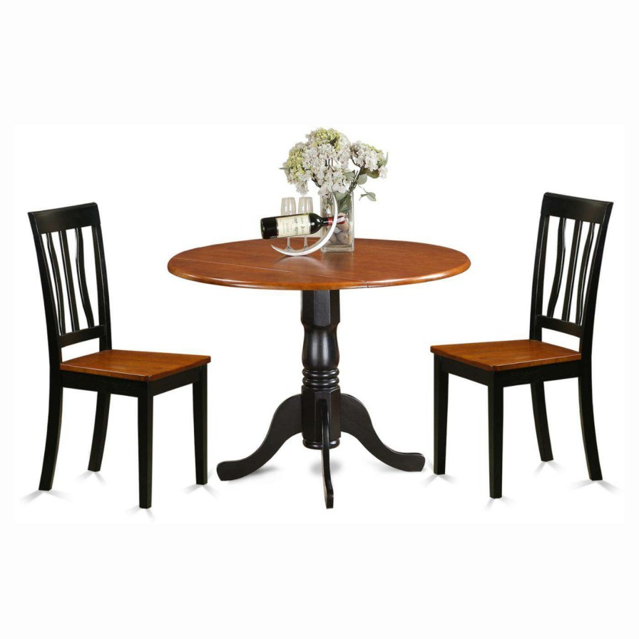 Dining Table Sets * | Best Reviews Of Casual Dining Sets East West Furniture Dublin 3 Piece Drop Leaf Round Dining Table Set With Antique Wooden Seat Chairs