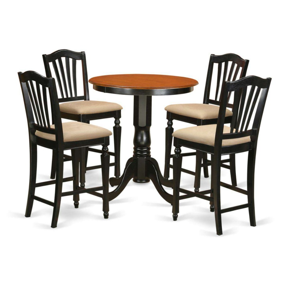 Dining Table Sets * | Coupon Round East West Furniture Eden 5 Piece High Splat Dining Table Set