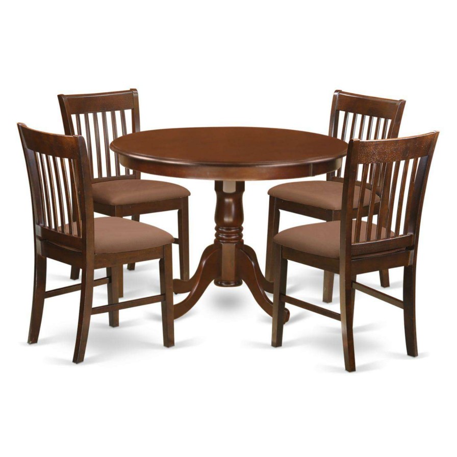 Dining Table Sets * | Deals Round East West Furniture Hartland 5 Piece Slat Back Dining Table Set