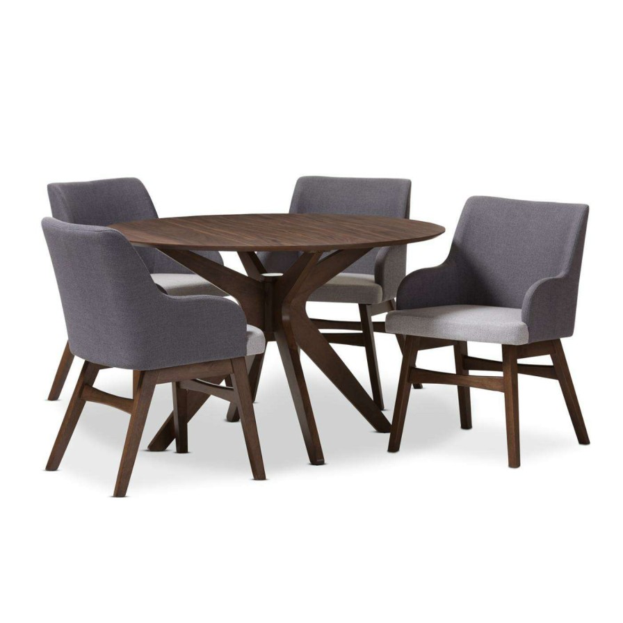 Dining Table Sets * | Cheapest Round Hn Home Devey Mid-Century Modern 5 Piece Dining Set