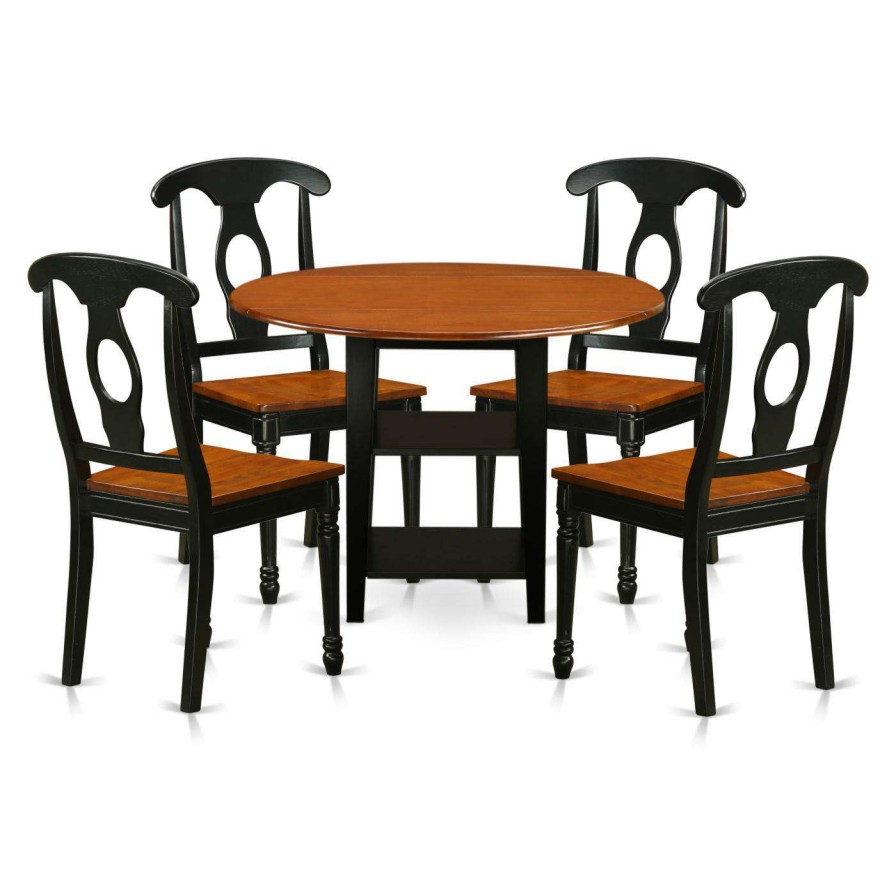 Dining Table Sets * | Best Pirce Round East West Furniture Sudbury 5 Piece Dual Drop Leaf Dining Table Set With Keyhole Chairs