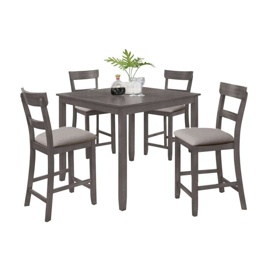 Dining Table Sets * | New Rectangle Crown Mark Henderson Fabric Rectangular 5 Piece Counter Height Dining Table Set