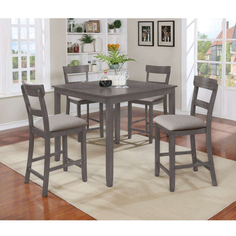 Dining Table Sets * | New Rectangle Crown Mark Henderson Fabric Rectangular 5 Piece Counter Height Dining Table Set