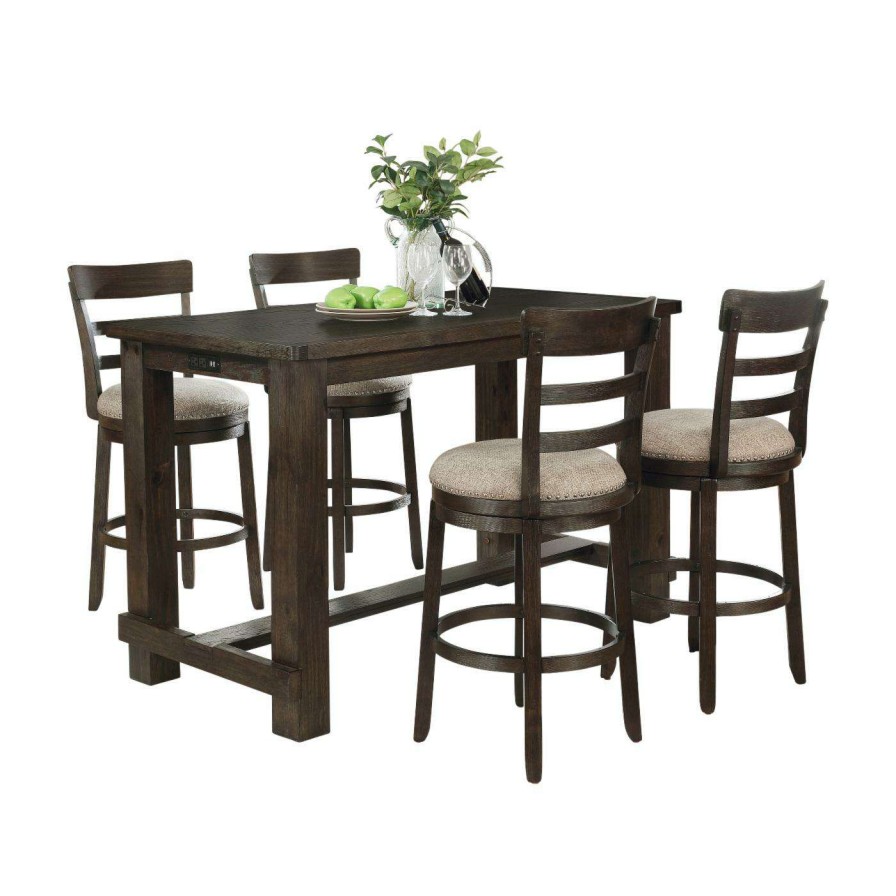 Dining Table Sets * | Hot Sale Rectangle Roundhill Furniture Kessel 5 Piece Wood Counter Height Dining Table Set