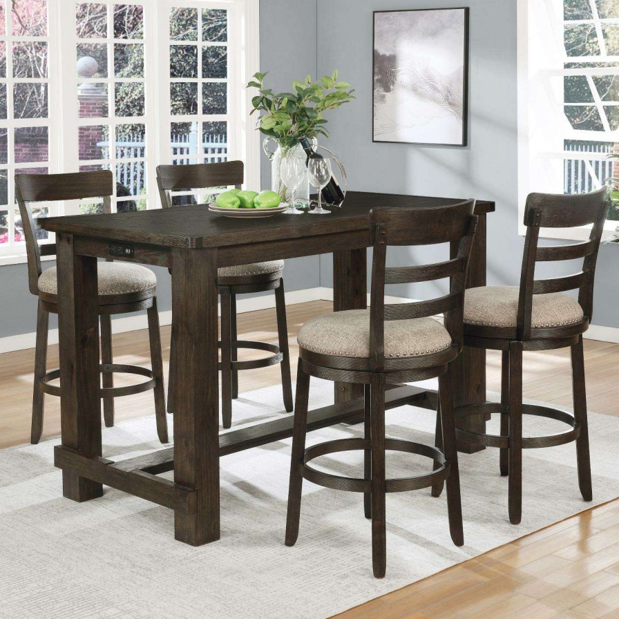 Dining Table Sets * | Hot Sale Rectangle Roundhill Furniture Kessel 5 Piece Wood Counter Height Dining Table Set