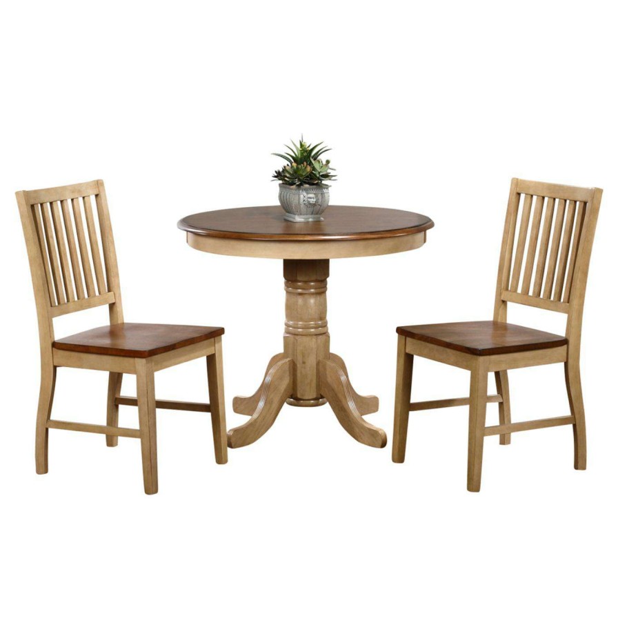 Dining Table Sets * | Top 10 Sunset Trading 3-Piece Brook 36 In. Round Dining Set With Slat Back Chairs