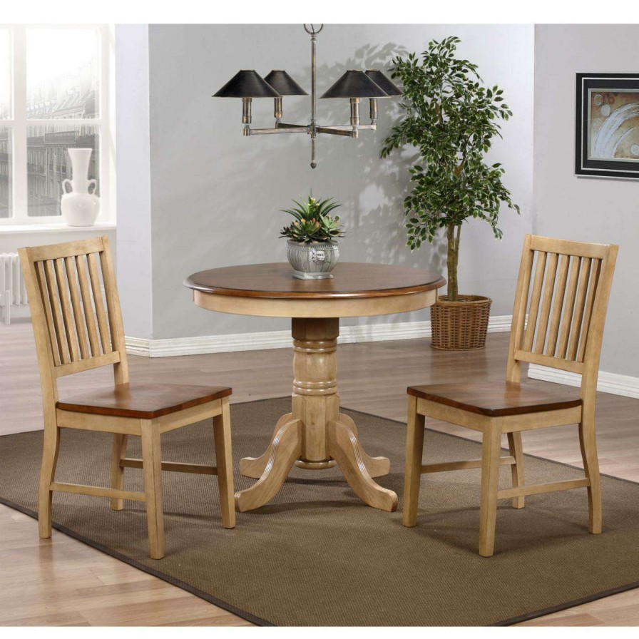 Dining Table Sets * | Top 10 Sunset Trading 3-Piece Brook 36 In. Round Dining Set With Slat Back Chairs