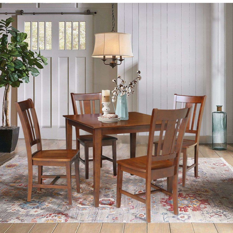 Dining Table Sets * | Best Reviews Of Square International Concepts 36 X 36 In. Dining Table With 4 San Remo Splatback Chairs 5 Piece Dining Set Washed Gray Taupe