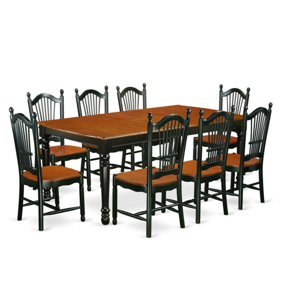 Dining Table Sets * | Brand New Rectangle East West Furniture Dover Dove9 Nine Piece Extension Dining Table Set