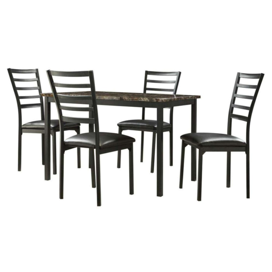 Dining Table Sets * | Wholesale Chelsea Lane Rectangle Weston Home Hamilton Faux Marble 5-Piece Metal Dining Set