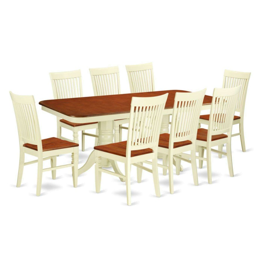 Dining Table Sets * | Promo East West Furniture Napoleon 9 Piece Oval Dining Table Set With Wood Chairs