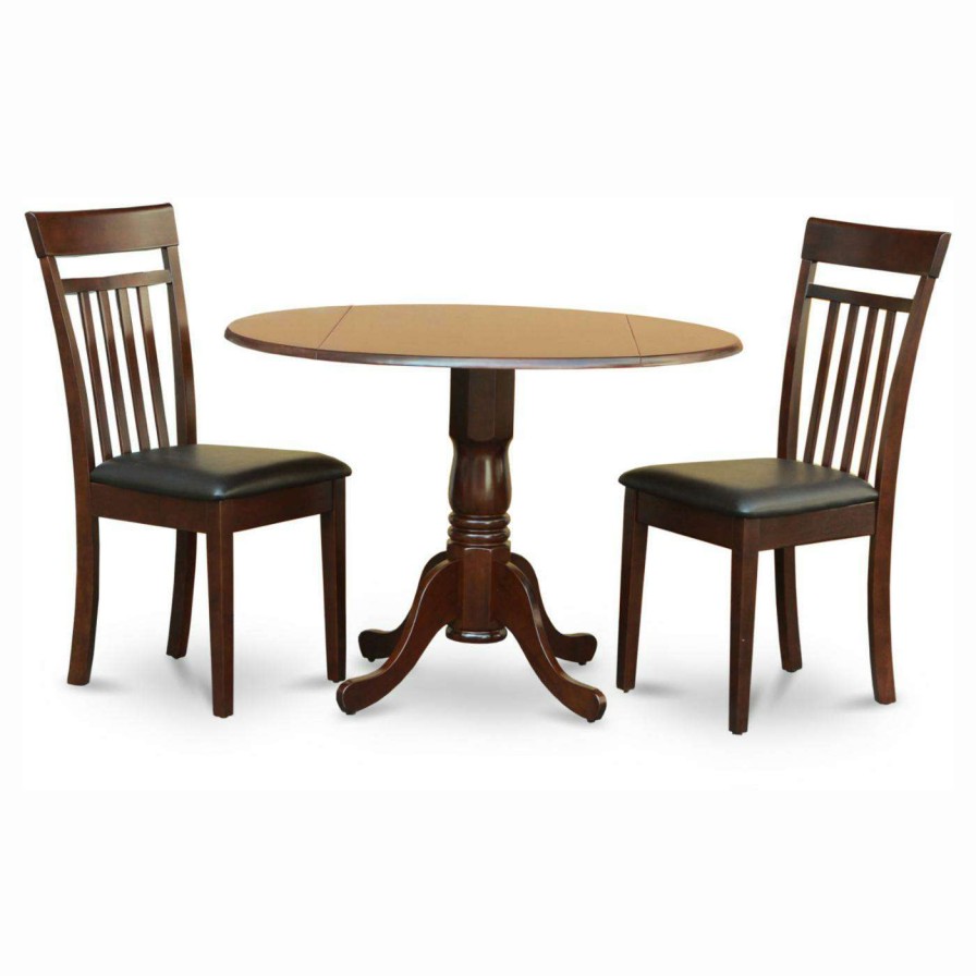 Dining Table Sets * | Discount Round East West Furniture Dublin 3 Piece Drop Leaf Dining Table Set With Capri Faux Leather Seat Chairs