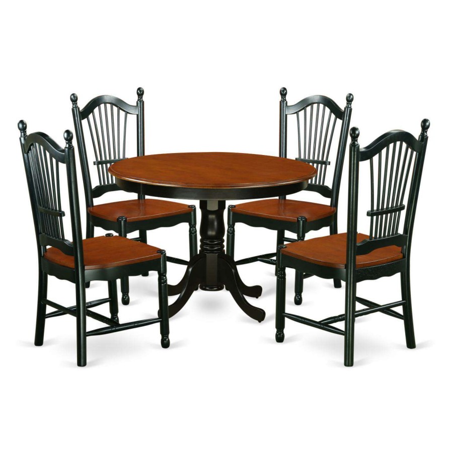 Dining Table Sets * | Budget East West Furniture Hartland Hldo5 Five Piece Round Pedestal Dining Table Set