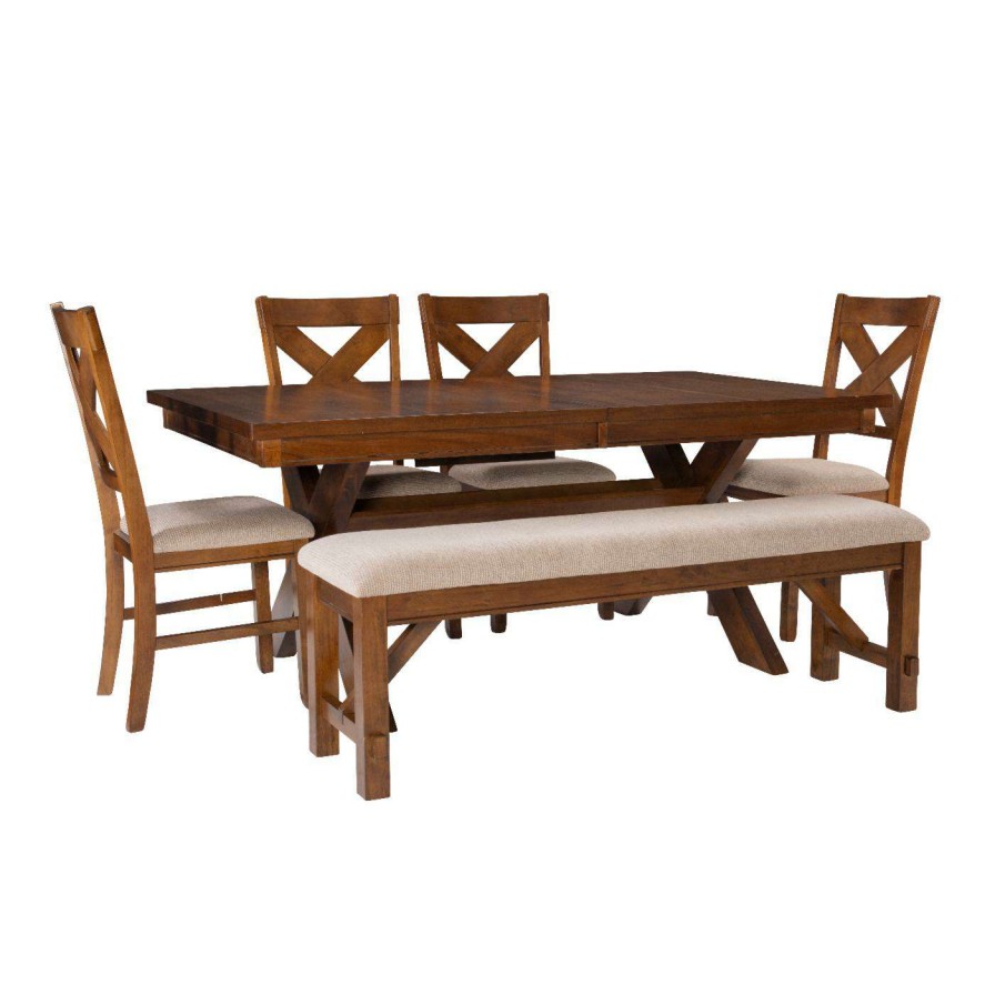 Dining Table Sets * | Cheapest Rectangle Powell Kraven 6-Piece Dining Set Dark Hazelnut