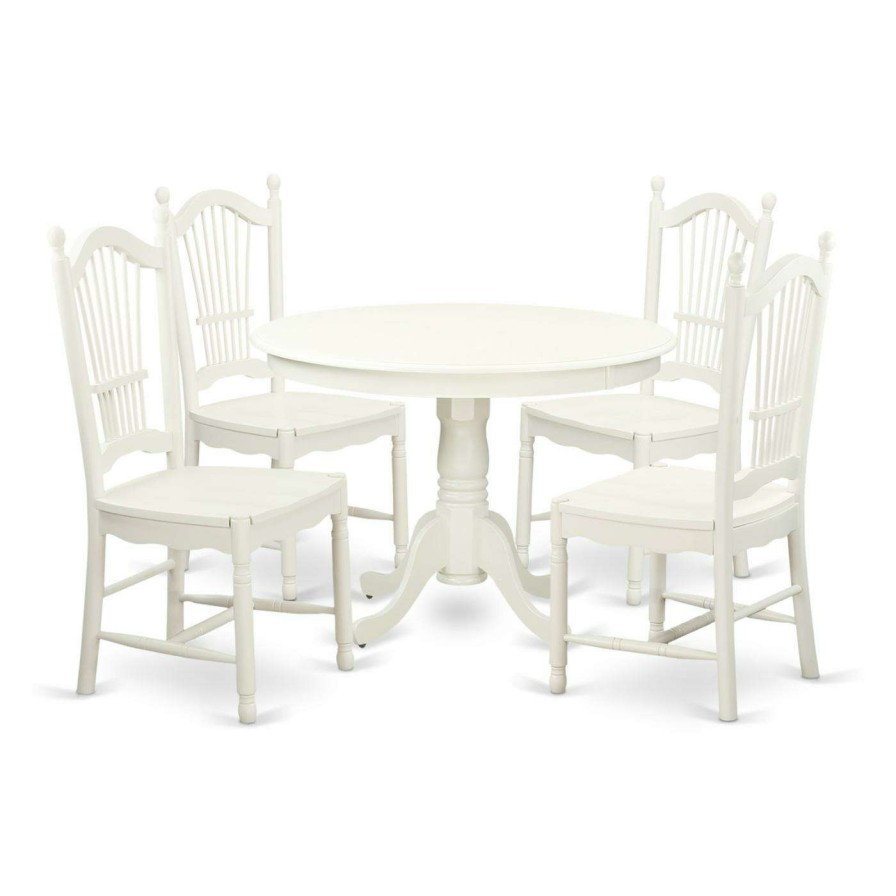 Dining Table Sets * | Flash Sale Round East West Furniture Hartland 5 Piece Sheaf Back Dining Table Set