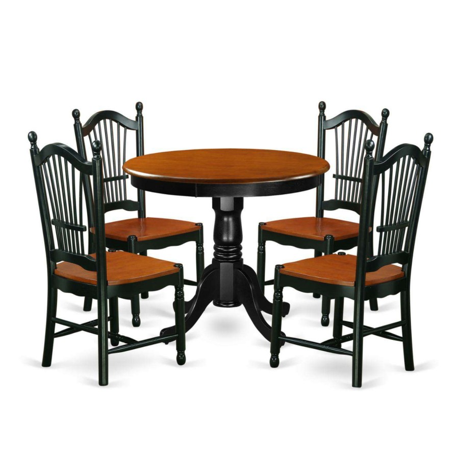 Dining Table Sets * | Top 10 East West Furniture Antique Ando5 Five Piece Round Pedestal Dining Set