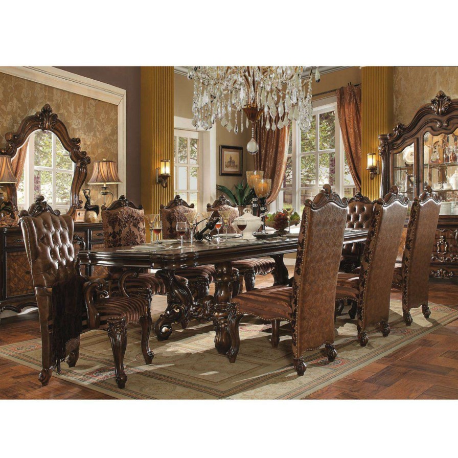 Dining Table Sets * | Best Deal Rectangle Acme Furniture Versailles 9 Piece Open Pedestal Dining Table Set Cherry