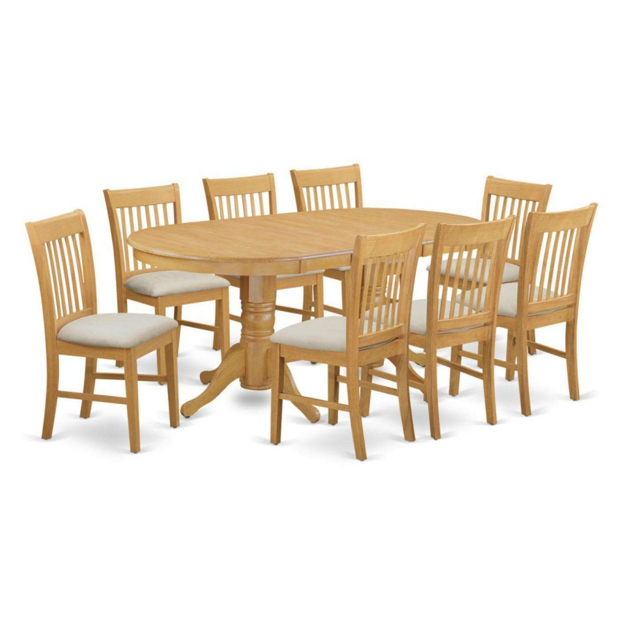 Dining Table Sets * | Discount Oval East West Furniture Vancouver 9 Piece Slat Back Dining Table Set Wood